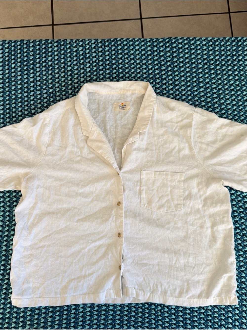 Marine Layer White Short-Sleeve Linen Camp Shirt